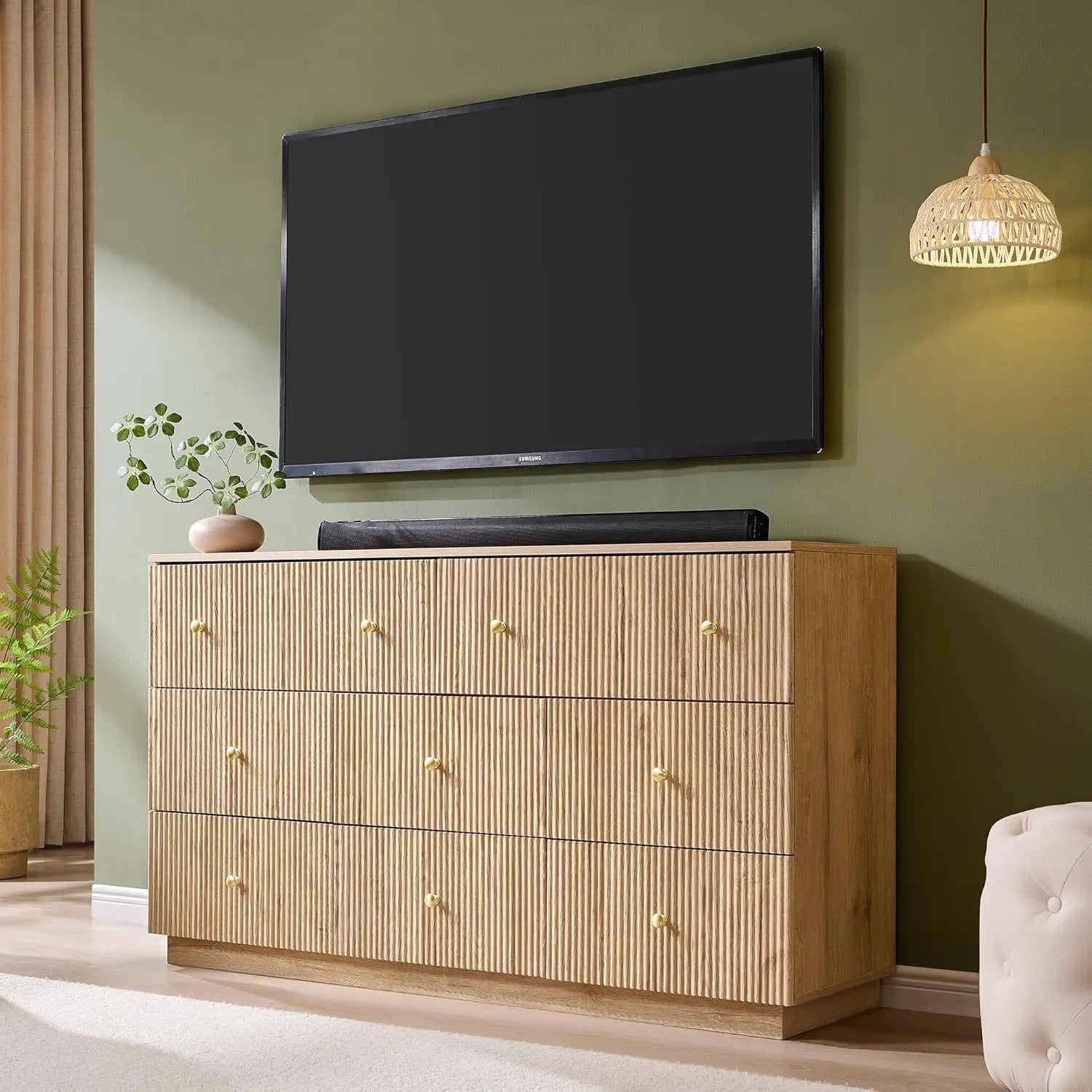 Fluted Dresser for Bedroom, 55" W 8 Drawer Dressers, Wood Tall Dresser Storage Organizer, Modern Bedroom Chest of Drawers