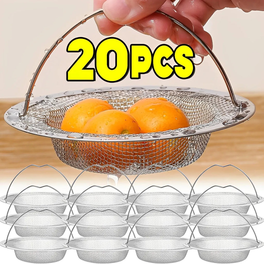 1/20pcs Kitchen Sink Strainer With Handle & Stopper Replacement Drain Basket Stainless Steel Mesh Filter Waste Hole