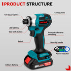 600N.m Brushless Electric Screwdriver Cordless 5-Speed Electric Impact Drill Rechargeable Power Tools Kit For 21V 18V Battery