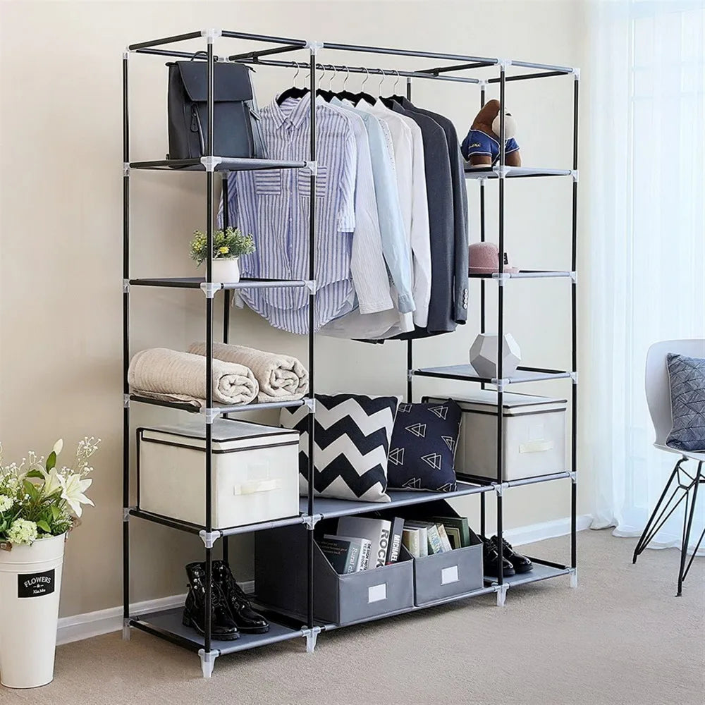69" Portable Clothes Closet Wardrobe Storage Organizer with Non-Woven Fabric Quick and Easy to Assemble Extra Strong