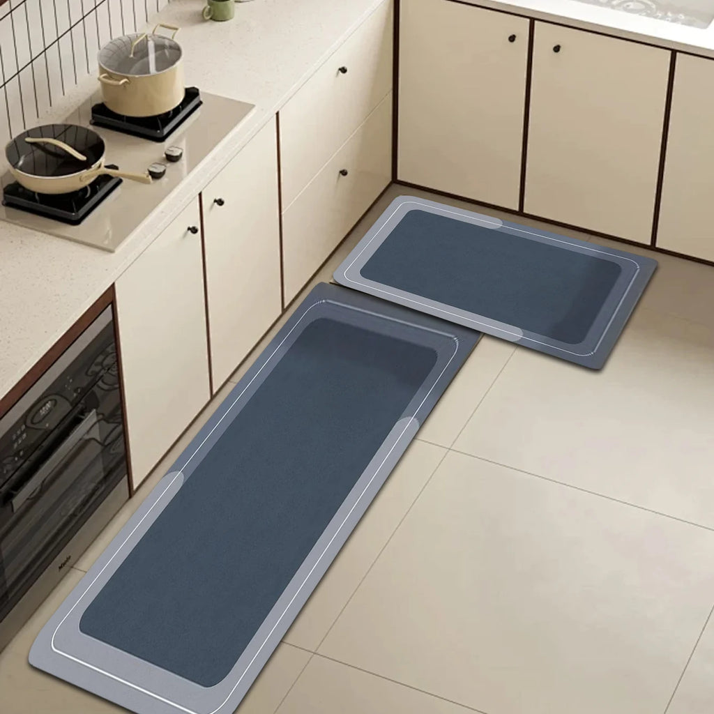 100x200cm Blue Grey Diatomaceous Earth Kitchen Floor Mat - Cuttable, Dirt/Slip Resistant | AlluCanFind