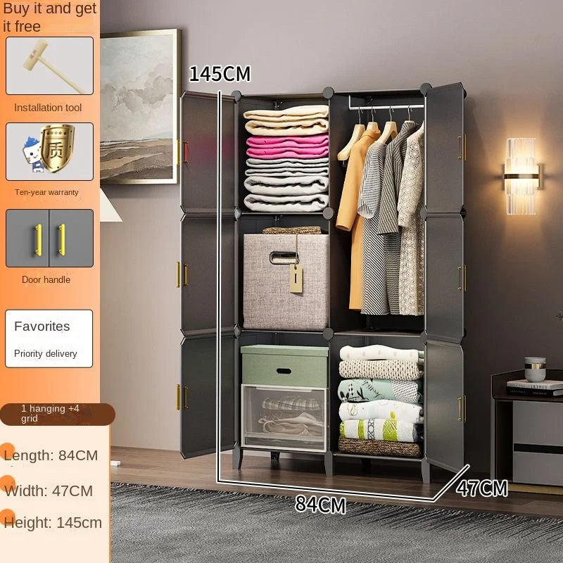 New Simple Wardrobe Clothes Assembly Plastic Collapsible Sturdy Dustproof Cabinets Dressers Cube Storage Locke Closet Furniture
