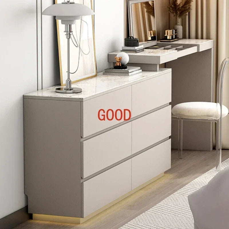 Minimalist bedroom dresser, storage cabinet, retractable bedside chest of drawers, dressing table, folding mirror