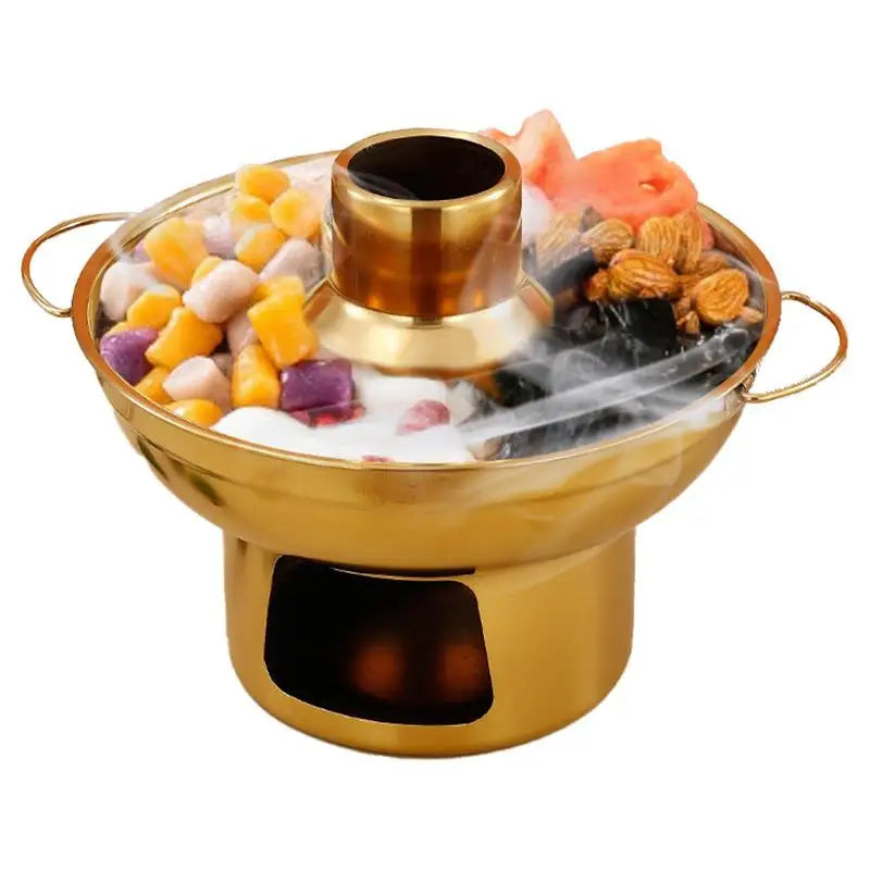 Stainless Steel Hot Pot Dry Ice Milk Tea Hot Pot Round Fruit Dessert Display Container Kitchen Hot Pot For Cake Ice Cream