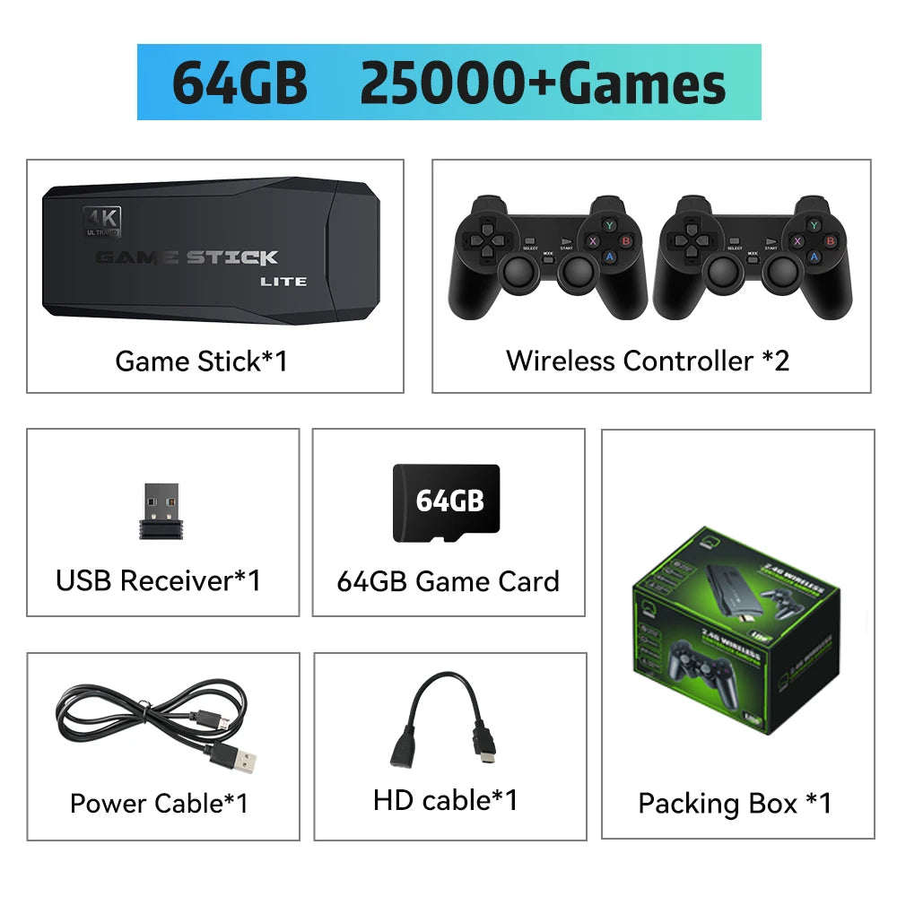 4K HD M8 TV Game Stick - 25000+ Classic Games Console with 2.4G Wireless Controllers | AlluCanFind