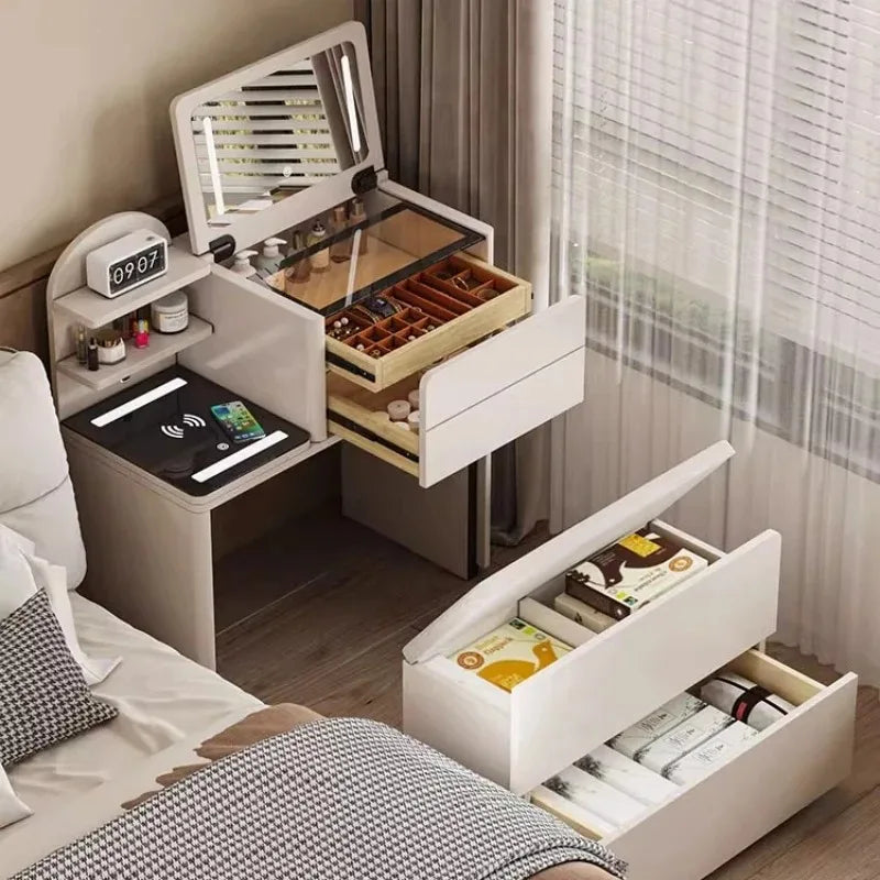 Luxury Small Vanity Tables Mirror Chair Charging Hotel Light Drawers Dresser Makeup Desk White Coiffeuse De Chambre Furniture
