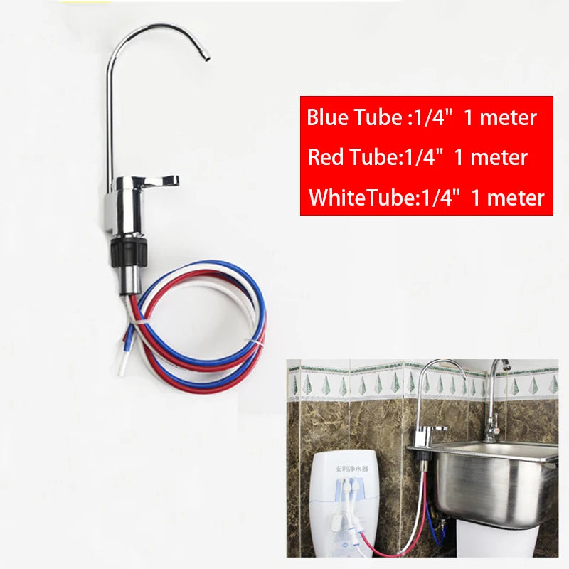 Three Tube Non Pressure 1/4"Gooseneck Faucet Kitchen Accessories Amway Water Purifier Faucet Diverter Water Purification Protect