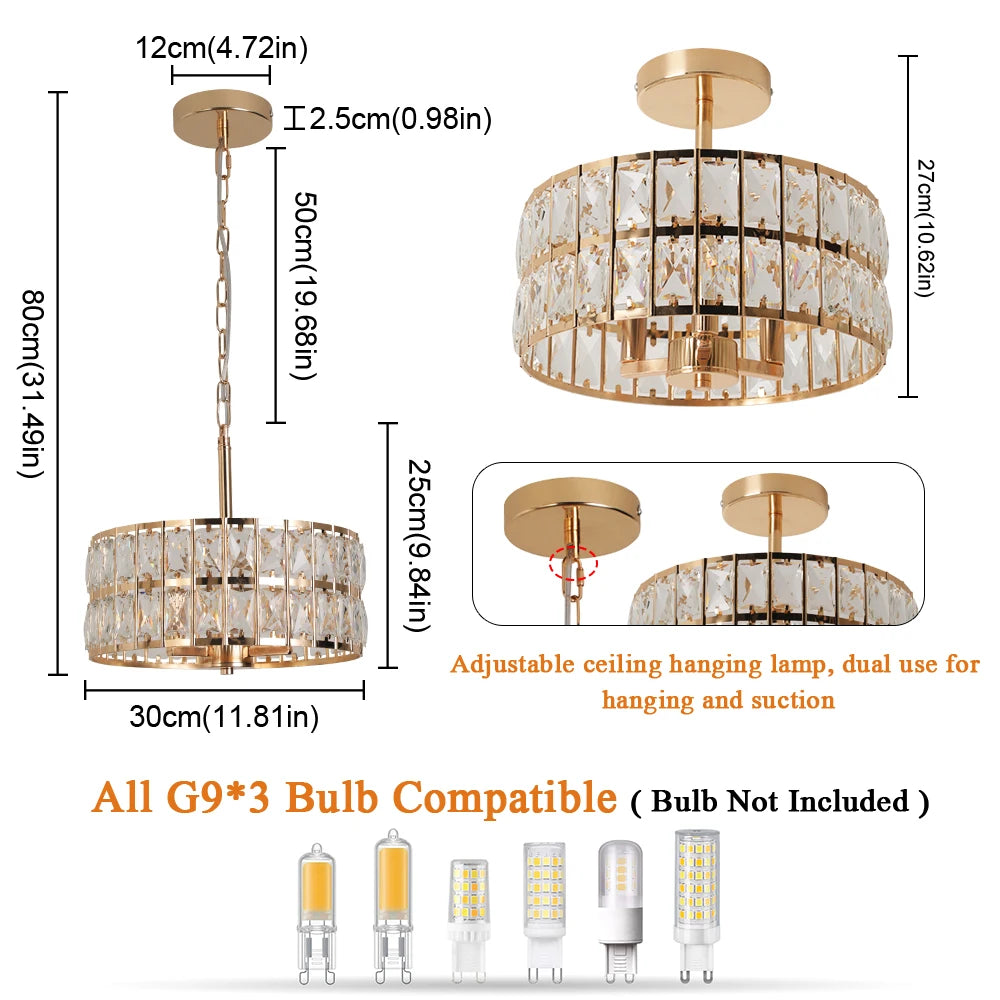 Luxury Pendant Light Crystal LED Chandelier Nordic Home Decor Ceiling Lamp Modern Kitchen Island Dining Living Room Fixture Lum
