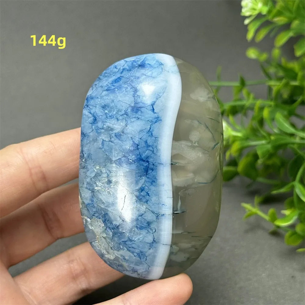Natural Blue Agate Palm Play Healing Spiritual Meditation Chakra Witchcraft Prayer Energy Feng Shui Home Decor Gift