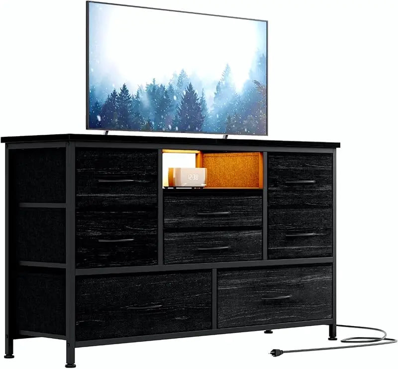 8-Drawer LED Dresser TV Stand with Power Outlet 55'' TV - Wide Storage Chest for Bedroom, Living Room & Entryway, Woo