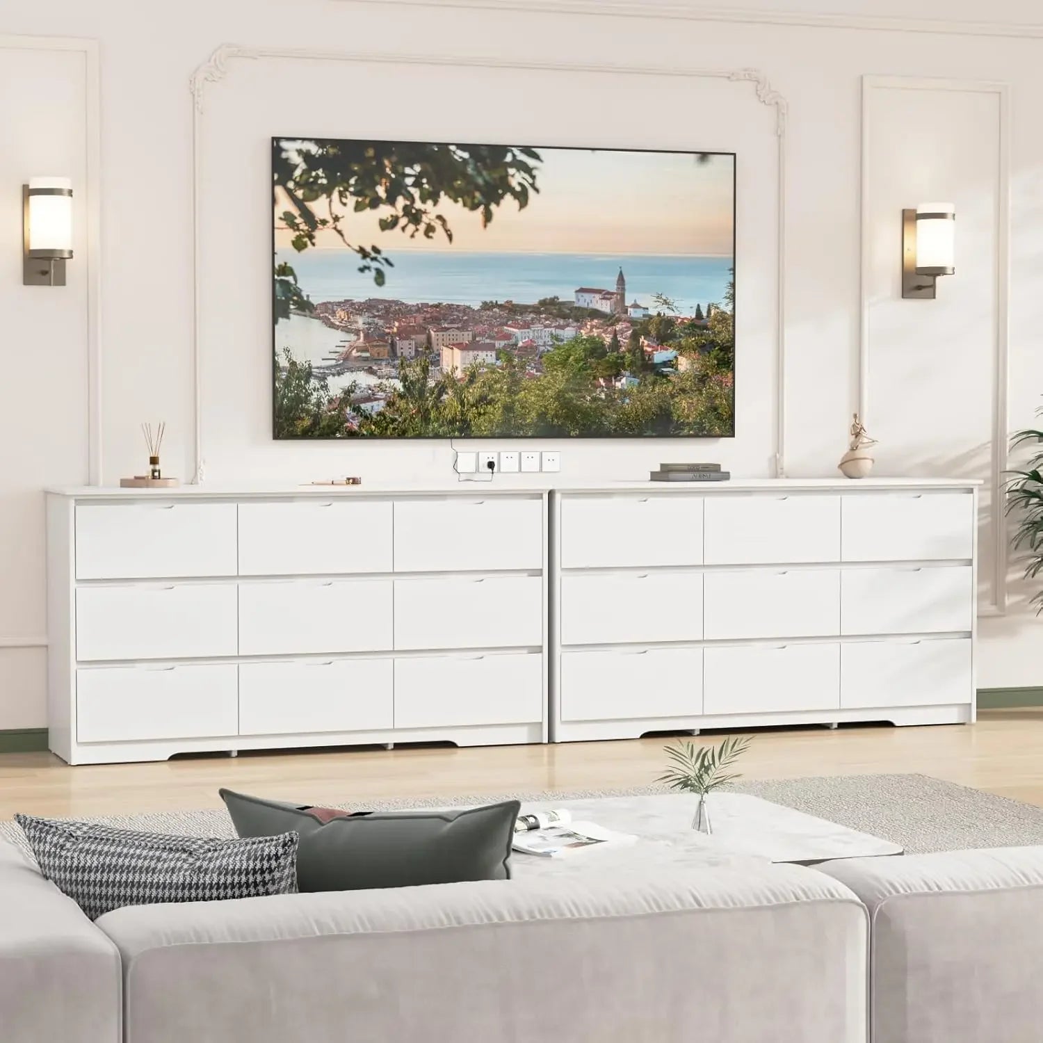 9 Drawer White Dresser for Bedroom with Deep Drawers, Large Dressers & Chest of Drawers Handle Free