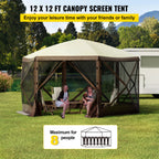 VEVOR Pop-up Camping Gazebo Camping Canopy Shelter 6 Sided 12' x 12' / 10' x 10' Sun Shade Tents & Canopies Camping & Hiking