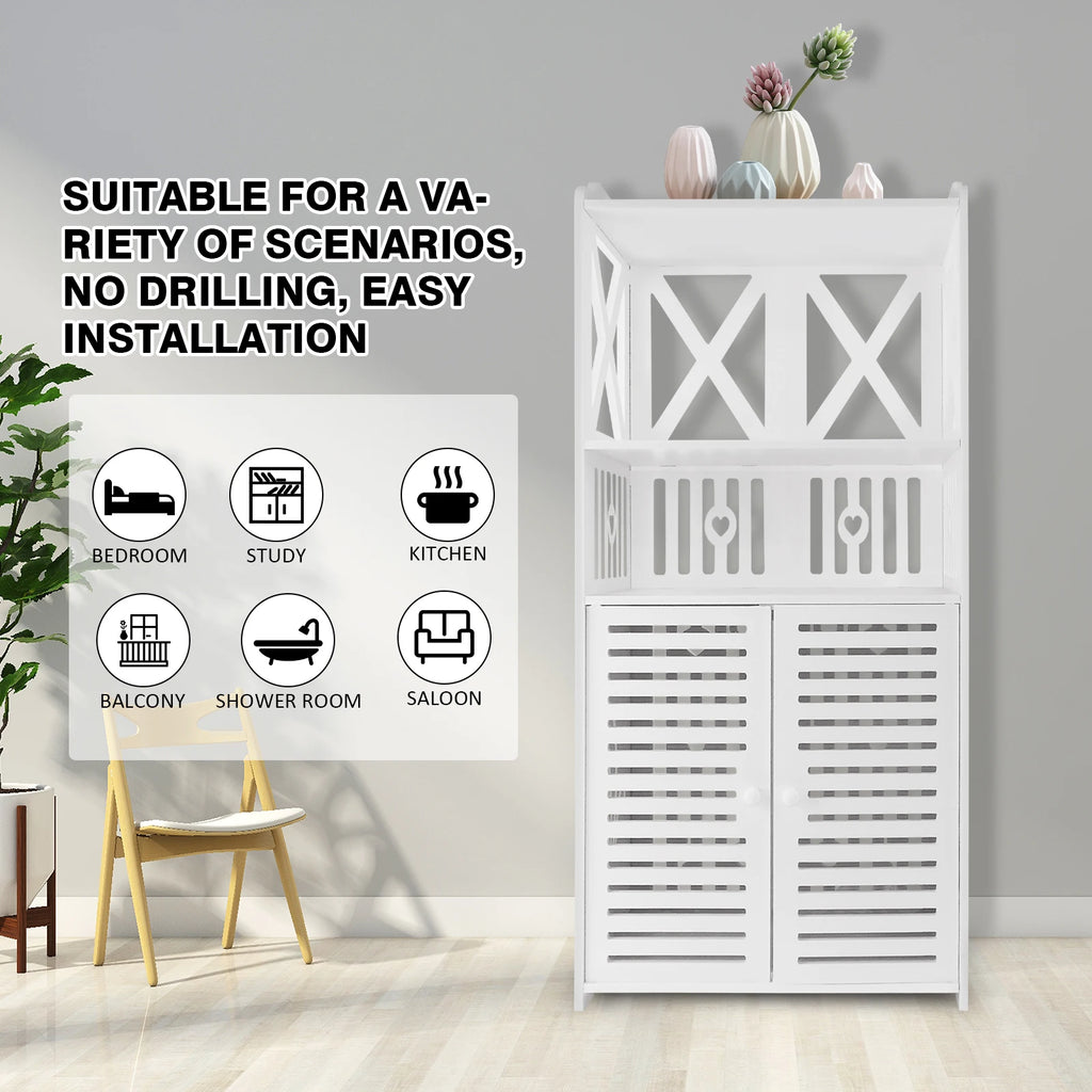 Bathroom Floor Cabinet,Waterproof FreeStanding Bathroom Storage Unit with Daily Use Layer and Cupboard Double Door,Multi-purpose