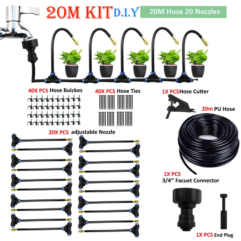 5-20M Universal Atomization Sprinkler Automatic Watering Kits 5M/10M with 20cm Rotating Copper Nozzle Balcony Rainforest Spray