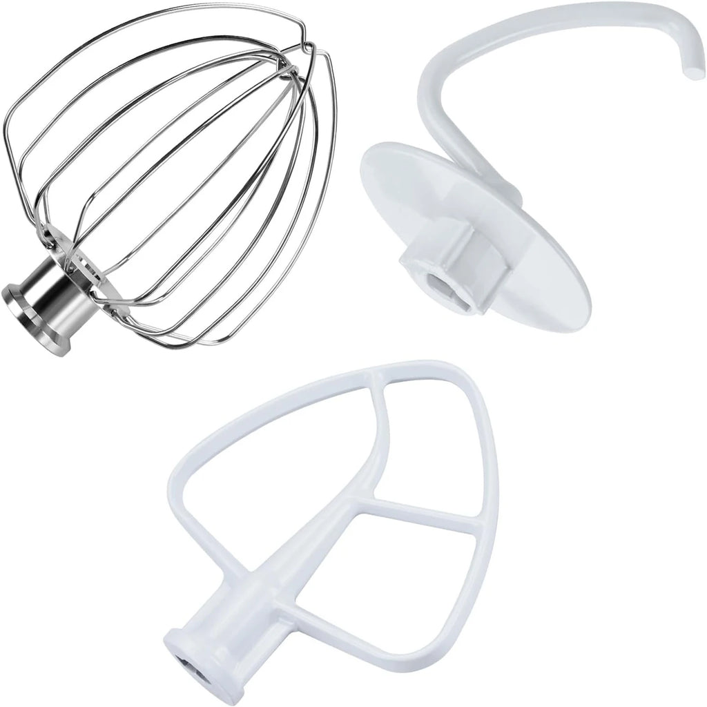 3-piece accessory kit for KitchenAid 4.5 quart mixer - aluminum 6-wire whisk, flat beater and dough hook, hand wash only
