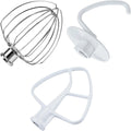 3-piece accessory kit for KitchenAid 4.5 quart mixer - aluminum 6-wire whisk, flat beater and dough hook, hand wash only