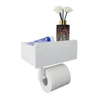1pc Sleek Black Wall - Mounted Toilet Paper Holder with Shelf - No - Drill, Durable Bathroom Organizer for Essentials