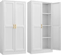 Kitchen Pantry Cabinet,71”White Metal Pantry Storage Cabinet with Doors and 4 Adjustable Shelves,Kitchen Cabinet with 2