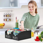 Kitchen spice bag storage box, wooden spice rack with 4 compartments, kitchen counter and pantry food bag organizer