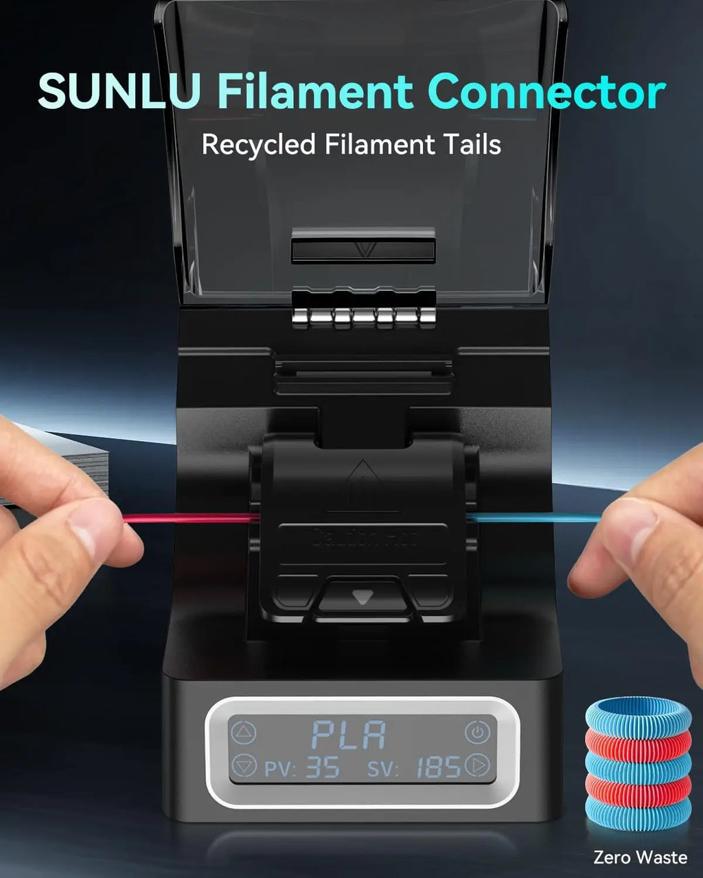 SUNLU Filament Connector FC01 for 1.75mm PLA/ABS/PETG/PA/PC Filament Fast Welding Splicer Simple to Use with 200pcs PTFE Sleeve