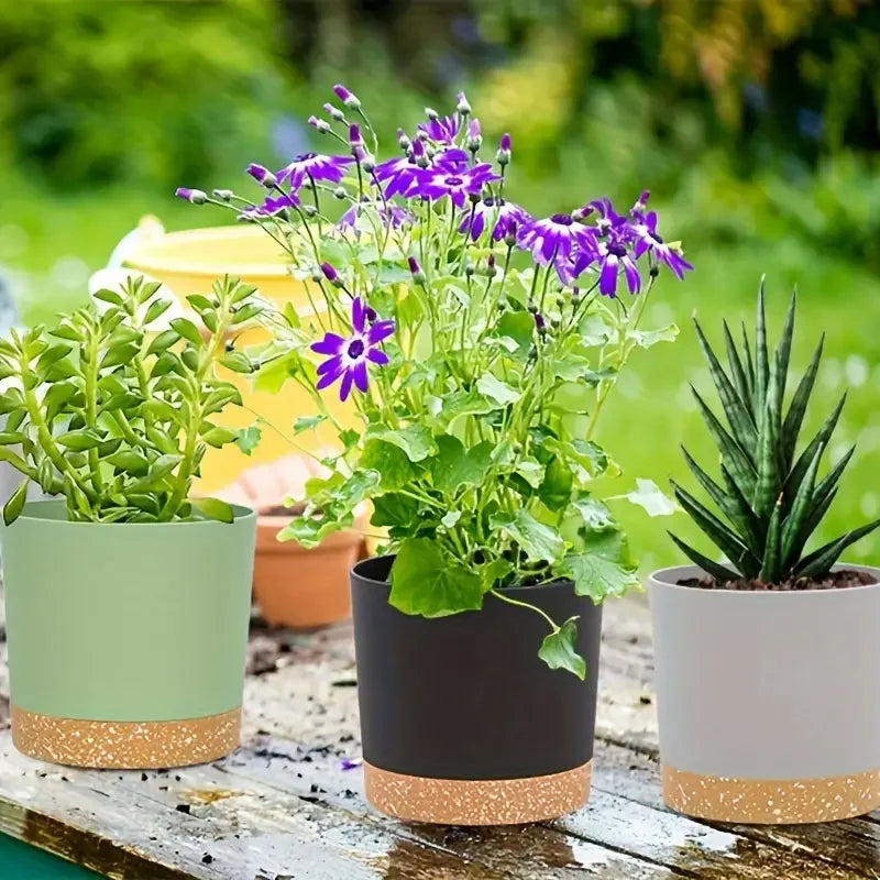 2pcs, 4.7nch Flower Pot Set, Indoor Plant Pots With Drainage Holes And Removable Base, Outdoor Garden Flower Pots Saucer Style M