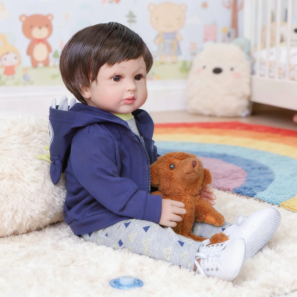 24-inch lifelike Reborn doll, handmade vinyl, soft fabric body with wig Hair realistic child
