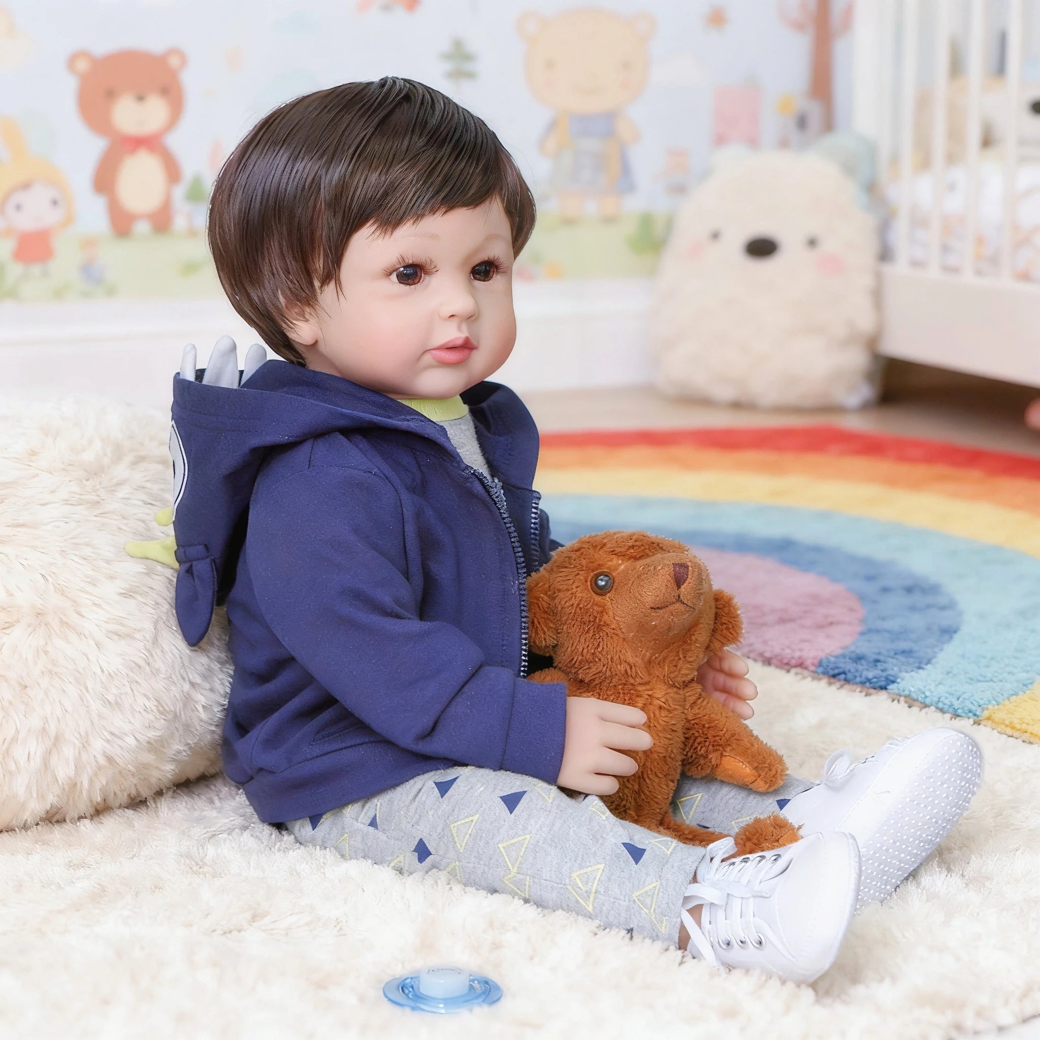 24-inch lifelike Reborn doll, handmade vinyl, soft fabric body with wig Hair realistic child