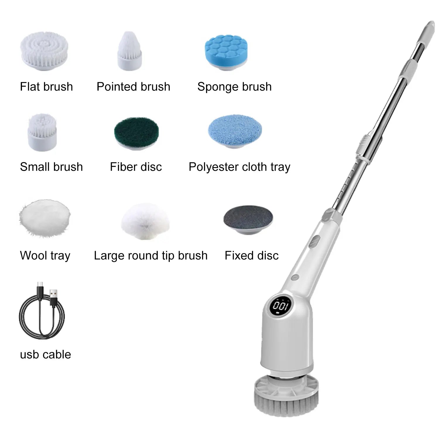 Electric Cleaning Brush 9-in-1 Wireless Handheld Household Kitchen Floor Bathroom Rotary Scrubber with 9 Head Cleaning Scrubber