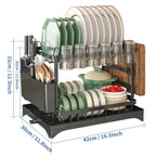 2-Tier Kitchen Dish Drying Rack, Tableware Drain Storage Holder for Bowl, Cup, Chopsticks, Knife and Fork