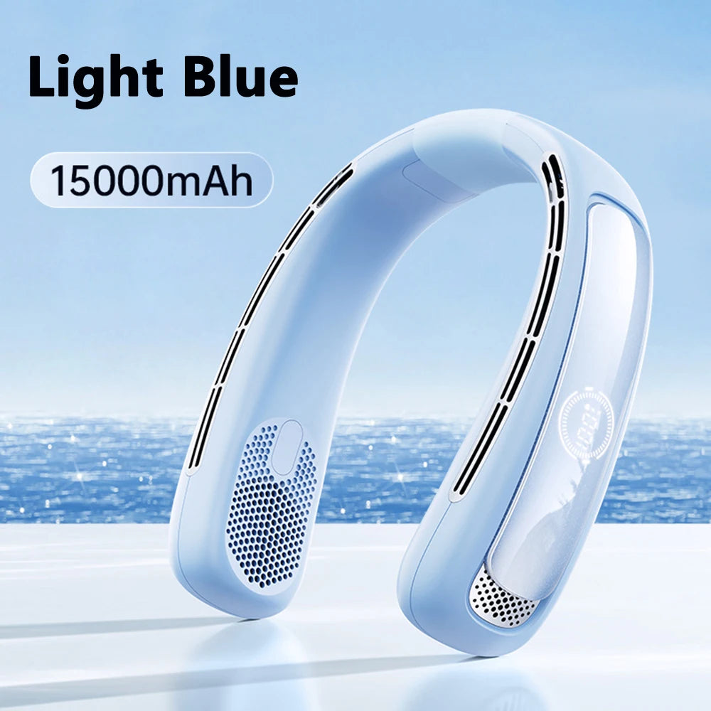 15000mah Portable Neck Fan Smart Digital Display USB Rechargeable Outd