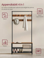 VASAGLE Coat Rack with Shoe Storage, Hall Tree Bench, 9 Hooks, Top Bar, 32.2 x 84 x 180 cm, Bedroom Organizer