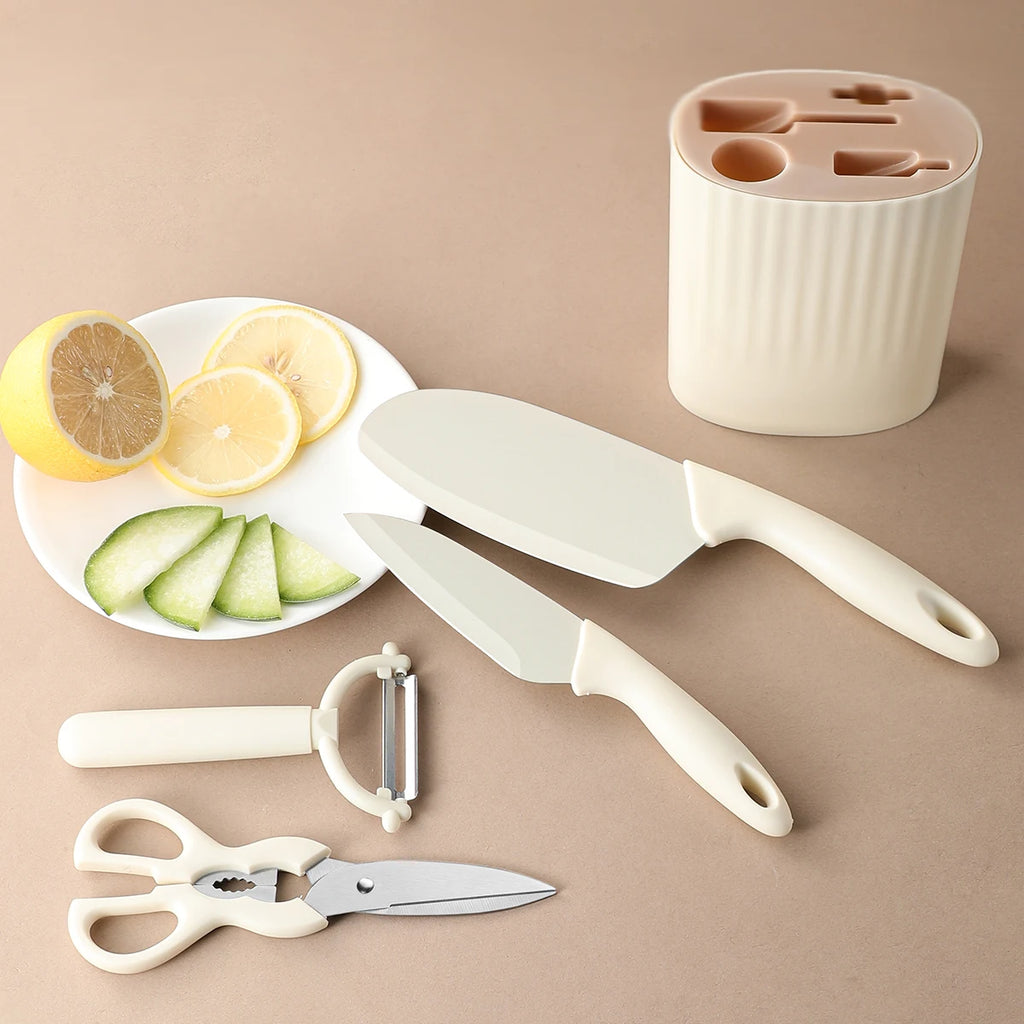 5Pcs-Set Stainless Steel Kitchen Tools Household Knife Scissors Holder Home Use Cooking Tools All Inclusive Kitchen entials