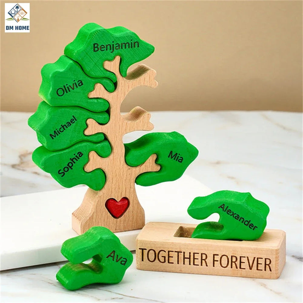 Wooden Family Tree Puzzle,Personalized Customized Free Engraving Custom Name Christmas Tree,Desktop Ornament Decorations Gifts