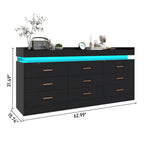9 Drawer Dresser with LED Light and Charging Station, Modern Chest of Drawers for Closet, Wide Drawer Organizer Cabinet