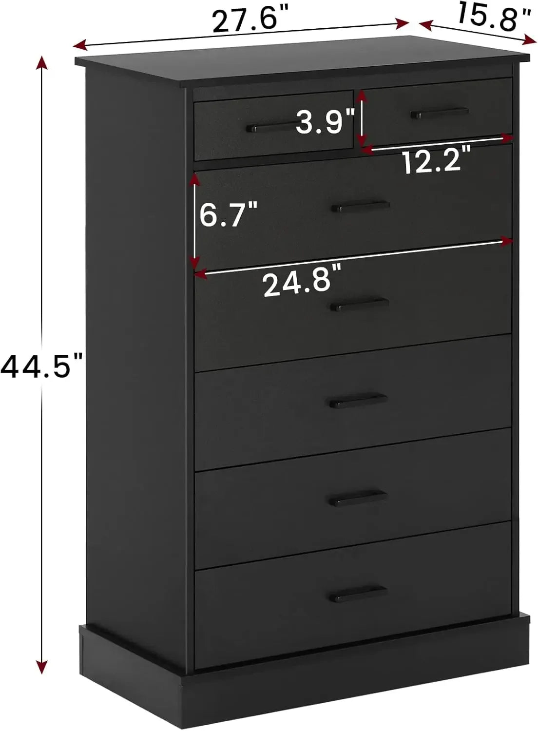 Black Dresser for Bedroom, Tall 7 Drawer Dresser with Sturdy Base, Wood Storage Tower Clothes Organizer, Large Storage Cabinet