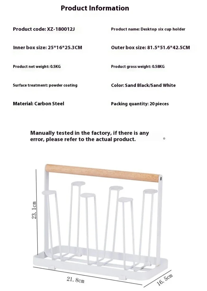Household Metal Wooden Bar Rack Kitchen Storage Drying Rack Tea Cups Placed On Table Desktop Cups Organize Iron Storage Drainage