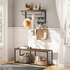 HOOBRO Wall-Mounted Coat Rack With Shelf Wall Hanging Shelves With 10 Hooks And Bars For Hallway Living Room Bedroom Bathroom