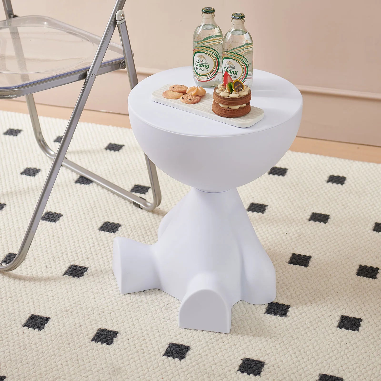 Small flat head coffee table cream style, home living room sofa side table table, round side table