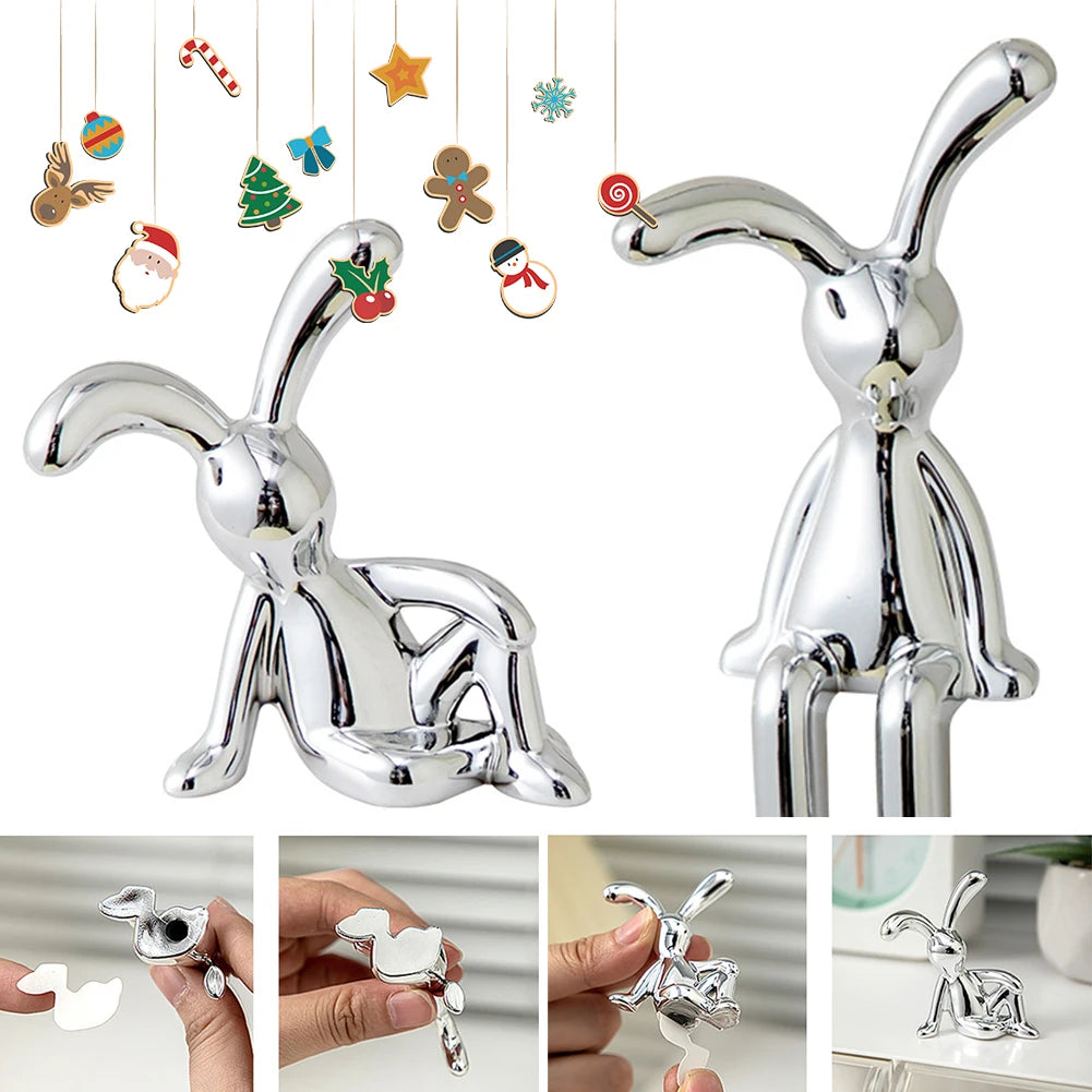 Rabbit Animal Decor Modern Style Cartoon Bunny Sculptures Silver Nordic Rabbit Statue Living Room Decoration