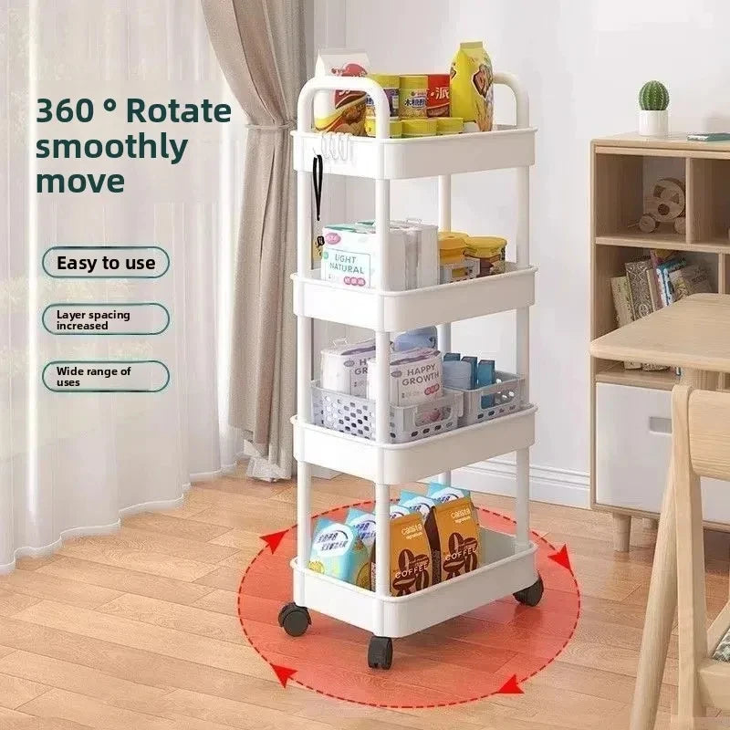 5-Layer Mobile Trolley Kitchen Storage Shelf, Floor Standing Multi-Tier Rack for Books Snacks Fruits Vegetables Organizer