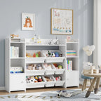 Getone Toy Storage Unit, Children's Bookcase, Toy Organiser with 8 Boxes and 9 Shelves 138x29x94 cm White/Pink