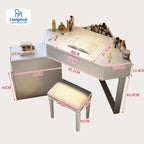 Modern Corner Dressing Vanity with Mirror and Makeup Vanity Set with Charging Station for Bedroom/Cloakroom Wooden Vanity Table