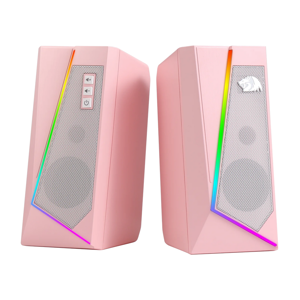 Redragon GS520 RGB Desktop Speakers, 2.0 Channel PC Stereo Speaker with 6 Colorful LED Modes, Enhanced Sound, White/Pink