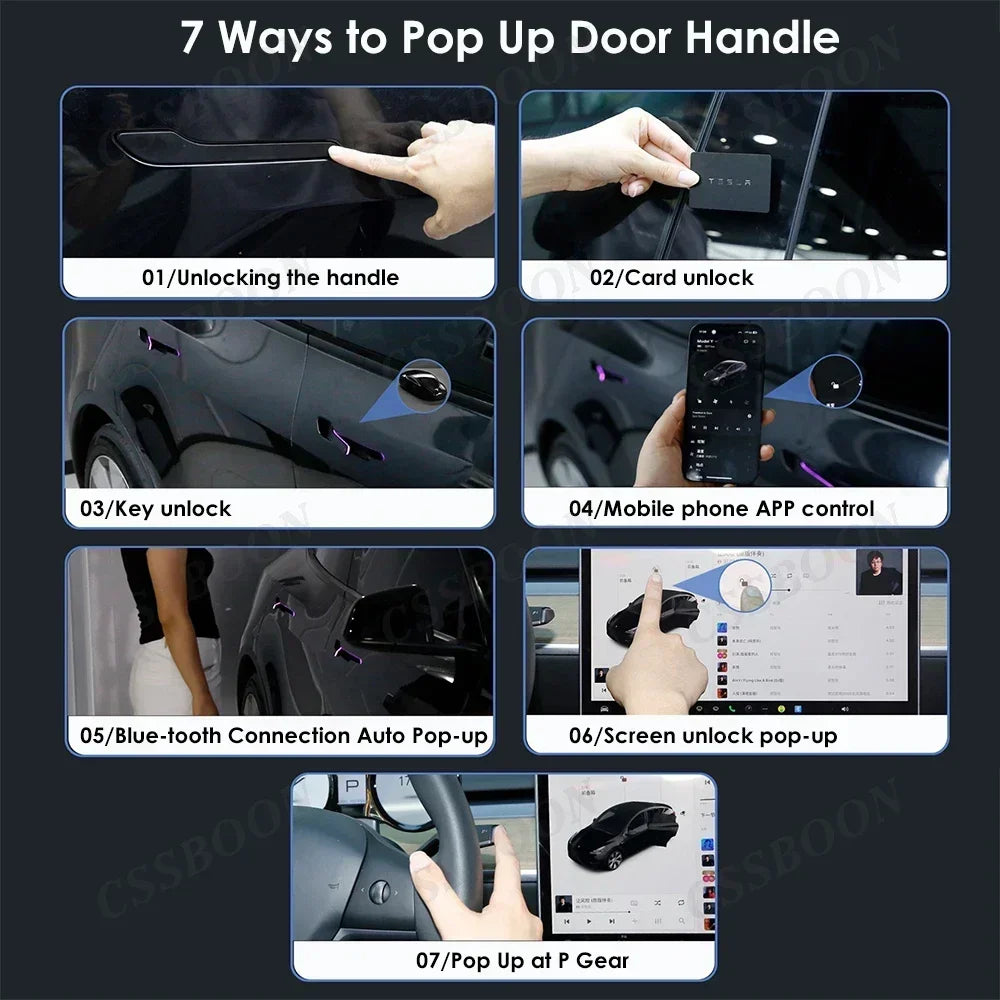 CSSBOON Automatic Door Handle for Tesla Model Y 3 Color LED Light 4 Doors Electric Door Opening Pump Handlebar For New Y Juniper