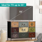 Dresser for Bedroom with 9 Deep Fabric Drawers, Wide TV Stand Storage Cabinet, Colorful Chest of Drawers for Closet, Nursery, En