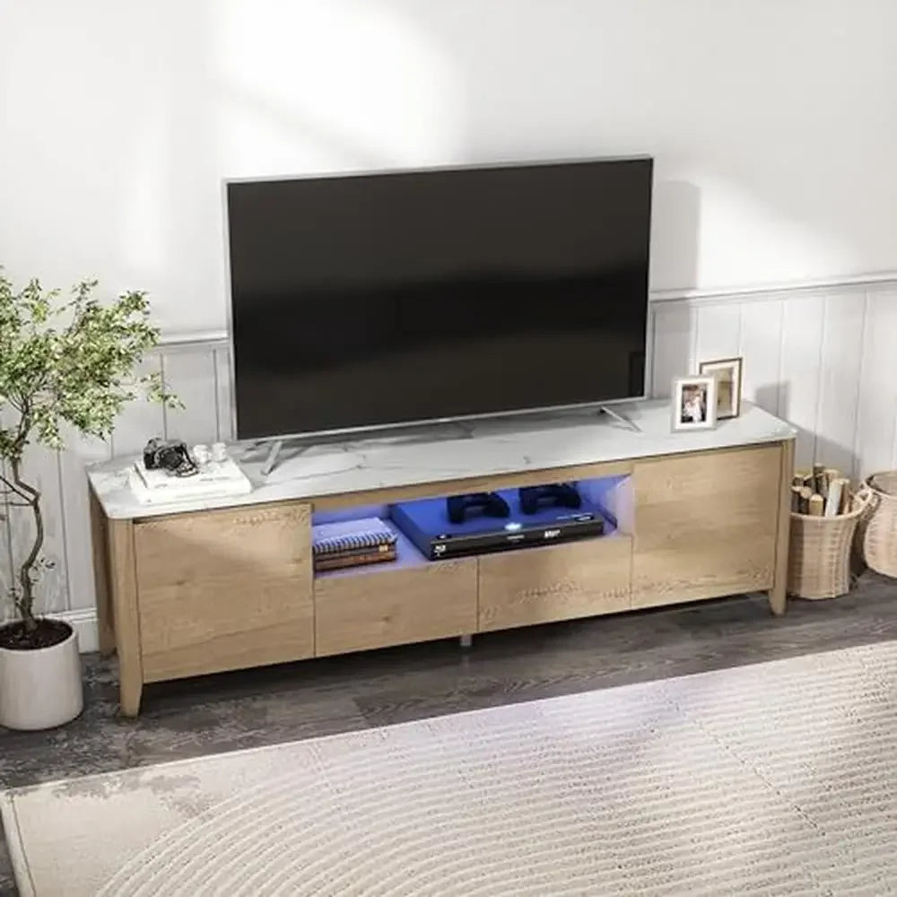 Modern TV Stand LED Lights Storage Space Entertainment Center Gaming Living Room Cabinet 70 inch 80 inch TV Lighted Coffee Table