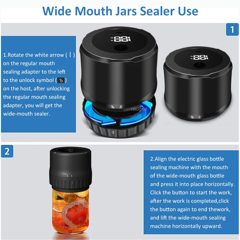 Electric Jar Vacuum Sealer Kit for Food Storage 1200mAh Vacuum Sealing Machine for Wide Mouth and Regular Mouth Jars