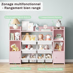 Getone Toy Storage Unit, Children's Bookcase, Toy Organiser with 8 Boxes and 9 Shelves 138x29x94 cm White/Pink