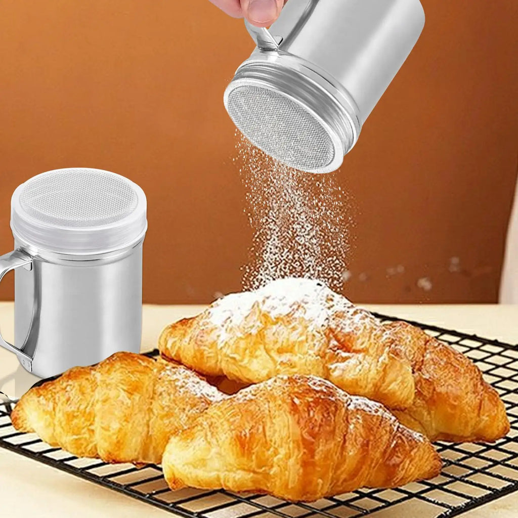 Kitchen Powder Shaker Bottle With Handle And Lid Stainless Steel Salt Dispenser Seasoning Container Jar For Coffee Flour Sugar