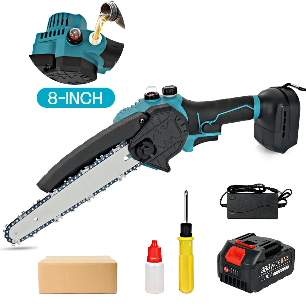 8 Inch Brushless Cordless Oil Electric Chain Saw Rechargeable Garden Wood Logging Pruning Saw Power Tools For Makita 18V Battery